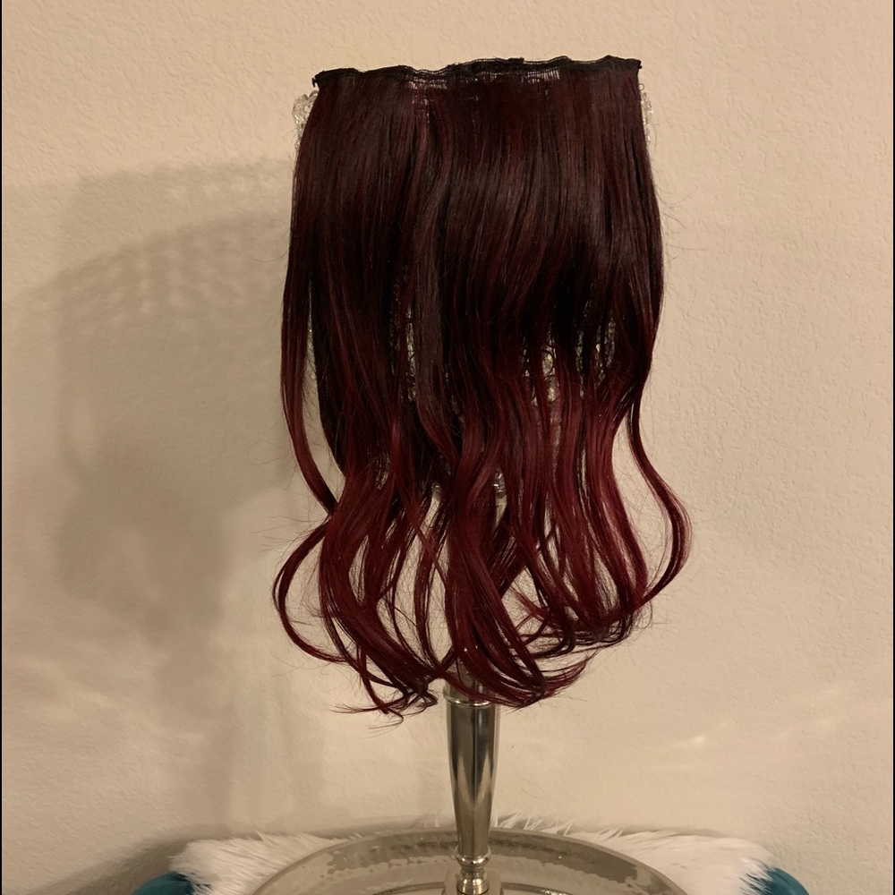 16” hair extension, clip in Black red plumb ombré